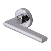 TRI1352-PC Heritage Brass Door Handle Lever Latch on Round Rose Trident Design Polished Chrome Finish
