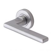 TRI1352-SC Heritage Brass Door Handle Lever Latch on Round Rose Trident Design Satin Chrome Finish