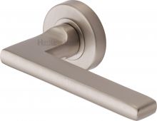 TRI1352-SN Heritage Brass Door Handle Lever Latch on Round Rose Trident Design Satin Nickel Finish