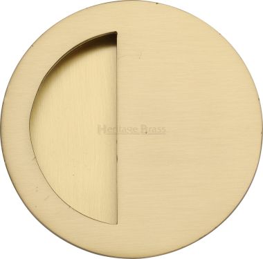 Click Here To Enlarge This Photo Of C1845-SB Heritage Brass Round Half Moon Flush Pull Satin Brass finish