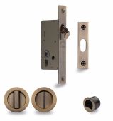 RD2308-50-AT Heritage Brass Sliding Door Lock c/w Round Privacy Turns Antique Brass (50mm backset)