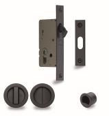 RD2308-50-BLK Heritage Brass Sliding Door Lock c/w Round Privacy Turns Matt Black (50mm backset)