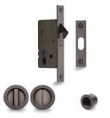 RD2308-50-MB Heritage Brass Sliding Door Lock c/w Round Privacy Turns Matt Bronze (50mm backset)