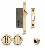 RD2308-50-PB Heritage Brass Sliding Door Lock c/w Round Privacy Turns Polished Brass (50mm backset)