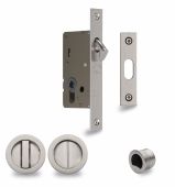 RD2308-50-SN Heritage Brass Sliding Door Lock c/w Round Privacy Turns Satin Nickel (50mm backset)