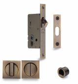 SQ2308-50-AT Heritage Brass Sliding Door Lock c/w Square Privacy Turns Antique Brass (50mm backset)
