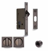 SQ2308-50-MB Heritage Brass Sliding Door Lock c/w Square Privacy Turns Matt Bronze (50mm backset)