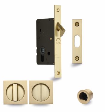 Click Here To Enlarge This Photo Of SQ2308-50-SB Heritage Brass Sliding Door Lock c/w Square Privacy Turns Satin Brass (50mm backset)