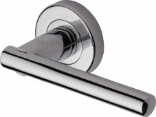 V1001-PC Heritage Brass Door Handle Lever Latch on Round Rose Challenger Design Polished Chrome Finish