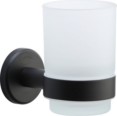 Click Here To Enlarge This Photo Of OXF-TUMBLER-BLK M.Marcus 'Oxford' Single Tumbler Holder with Glass Matt Black Finish