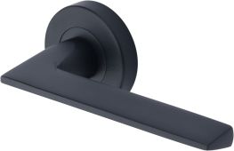 PYD3535-BKMT Heritage Brass Door Handle Lever Latch on Round Rose Pyramid Design Matt Black Finish