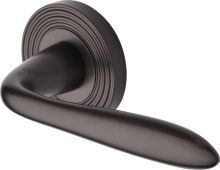 RR1752-MB Heritage Brass Door Handle Lever Latch on Round Rose Sutton Reeded Design Matt Bronze finish