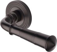 RR1935-MB Heritage Brass Door Handle Lever Latch on Round Rose Bridgetown Reeded Design Matt Bronze finish