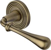 RR7156-AT Heritage Brass Door Handle Lever Latch on Round Rose Roma Reeded Design Antique Brass finish