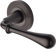 RR7156-MB Heritage Brass Door Handle Lever Latch on Round Rose Roma Reeded Design Matt Bronze finish