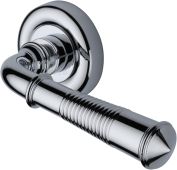 V1936-PB Heritage Brass Door Handle Lever Latch on Round Rose Colonial Reeded Design Polished Brass finish