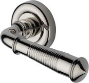 V1936-PNF Heritage Brass Door Handle Lever Latch on Round Rose Colonial Reeded Design Polished Nickel finish