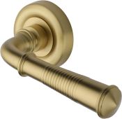 V1936-SB Heritage Brass Door Handle Lever Latch on Round Rose Colonial Reeded Design Satin Brass finish