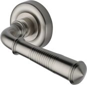 V1936-SN Heritage Brass Door Handle Lever Latch on Round Rose Colonial Reeded Design Satin Nickel finish