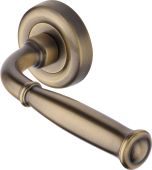 V1938-AT Heritage Brass Door Handle Lever Latch on Round Rose Lincoln Design Antique Brass finish