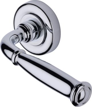 Click Here To Enlarge This Photo Of V1938-PC Heritage Brass Door Handle Lever Latch on Round Rose Lincoln Design Polished Chrome finish