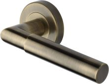 V2270-AT Heritage Brass Door Handle Lever Latch on Round Rose Bauhaus Mitre Design Antique Brass finish