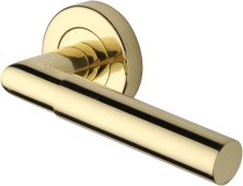 V2270-PB Heritage Brass Door Handle Lever Latch on Round Rose Bauhaus Mitre Design Polished Brass finish