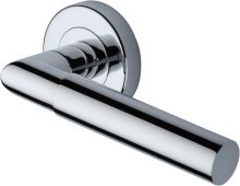 V2270-PC Heritage Brass Door Handle Lever Latch on Round Rose Bauhaus Mitre Design Polished Chrome finish