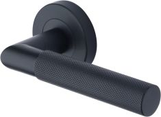 V2272-BKMT Heritage Brass Door Handle Lever Latch on Round Rose Bauhaus Mitre Design Matt Black finish