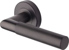 V2272-MB Heritage Brass Door Handle Lever Latch on Round Rose Bauhaus Mitre Knurled Design Matt Bronze finish