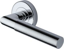 V2274-PC Heritage Brass Door Handle Lever Latch on Round Rose Bauhaus Mitre Reeded Design Polished Chrome finish