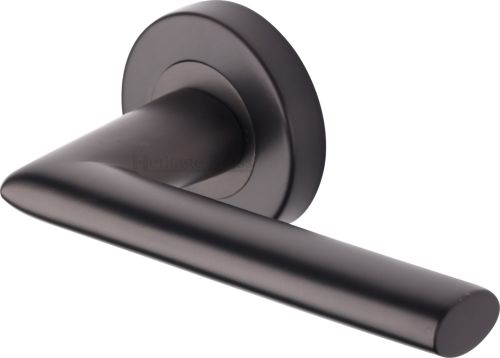 Click Here To Enlarge This Photo Of V2355-MB Heritage Brass Door Handle Lever Latch on Round Rose Admiralty Design Matt Bronze finish