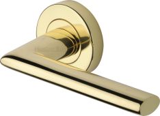 V2355-PB Heritage Brass Door Handle Lever Latch on Round Rose Admiralty Design Polished Brass finish