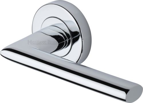 Click Here To Enlarge This Photo Of V2355-PC Heritage Brass Door Handle Lever Latch on Round Rose Admiralty Design Polished Chrome finish