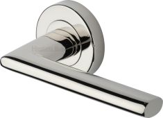V2355-PNF Heritage Brass Door Handle Lever Latch on Round Rose Admiralty Design Polished Nickel finish