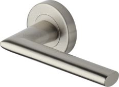 V2355-SN Heritage Brass Door Handle Lever Latch on Round Rose Admiralty Design Satin Nickel finish