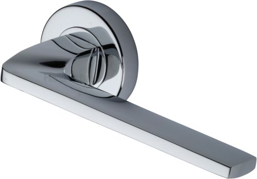 Click Here To Enlarge This Photo Of V3790-PC Heritage Brass Door Handle Lever Latch on Round Rose Metro Angled Design Polished Chrome finish