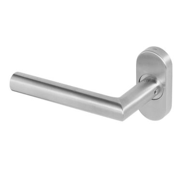 Click Here To Enlarge This Photo Of BLU Performance Mitre Solid Lever Door Handle on Oval Rose, G316 Satin Stainless Steel (KM960C-SSS)
