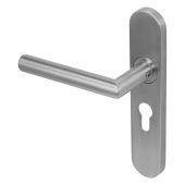 CoMitre Grade 304 Satin Stainless Euro Profile Lever Handle on Backplate - 48mm Centres (KM030-SSS)