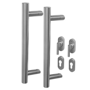 Click Here To Enlarge This Photo Of BLU Performance  Offset Round 'T' Bar Handle for Straight Slide Doors, Back to back fix, 316 Satin Stainless Steel (KM850-PAIR-SSS)