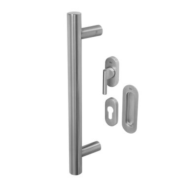Click Here To Enlarge This Photo Of BLU Performance  Inline Round T-Bar Pull Handle for Straight Slide Doors, Secret Fix & Flush Pull, 316 Satin Stainless Steel (KM859-SING-SSS)