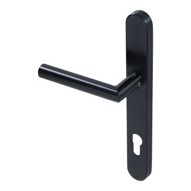 Click Here To Enlarge This Photo Of BLU Performance Mitre Lever Door Handle on Backplate (Dual Sprung) 92mm c/c - G316 Stainless Steel, Matt Black Lacquered (KM078C-MBL)