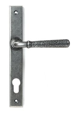 Click Here To Enlarge This Photo Of 46389 From the Anvil Pewter Hammered Newbury Slimline Espag. Lock Set - 92mm centres - 212mm Screw Centres