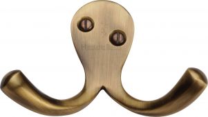V1060-AT Heritage Brass Double Coat Hook Antique Brass Finish