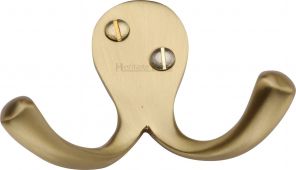 V1060-SB Heritage Brass Double Coat Hook Satin Brass Finish