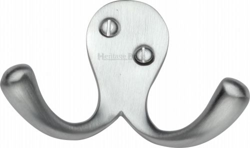 Click Here To Enlarge This Photo Of V1060-SC Heritage Brass Double Coat Hook Satin Chrome Finish