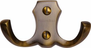 V1062-AT Heritage Brass Double Coat Hook Antique Brass Finish