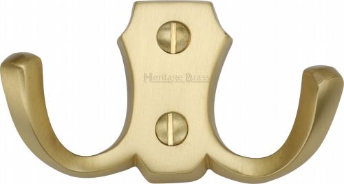 Click Here To Enlarge This Photo Of V1062-SB Heritage Brass Double Coat Hook Satin Brass Finish