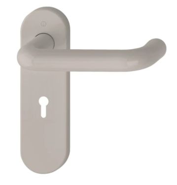 Click Here To Enlarge This Photo Of K138/353K (AR600/22) Hoppe Arrone Lock Levers 57mm Centres on Radius Plate - (Nylon) Dove Grey - 8566423