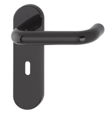 Click Here To Enlarge This Photo Of K138/353K (AR600/22) Hoppe Arrone Lock Levers 57mm Centres on Radius Plate - (Nylon) Black - 8566444